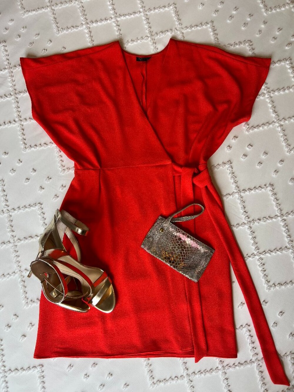 Topshop Coral Wrap Midi Dress with Kimono Sleeves SIZE 8